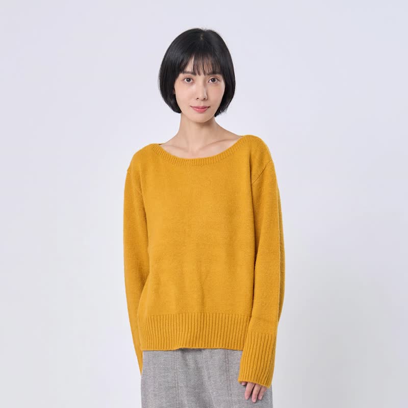 Hillary Boat-Neck Ribbed Trim Knit Sweater - Women's Sweaters - Cotton & Hemp Orange