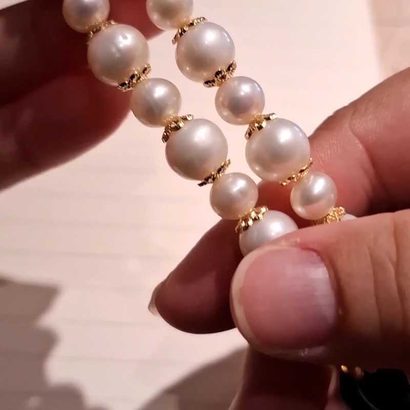 (愛琴海相約)金珀寶石切/珍珠/綠松石/紫鋰輝 短項鍊 優雅浪漫 - 項鍊 - 珍珠 金色