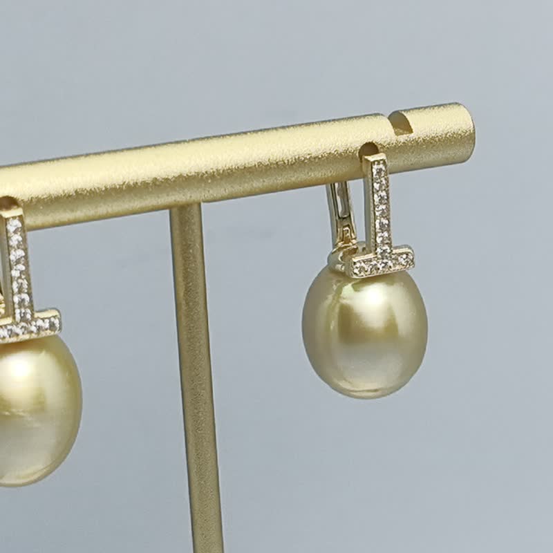 Mother of the Nation Natural Seawater Pearl South Sea Gold Bead Silver Earrings - ต่างหู - ไข่มุก สีทอง