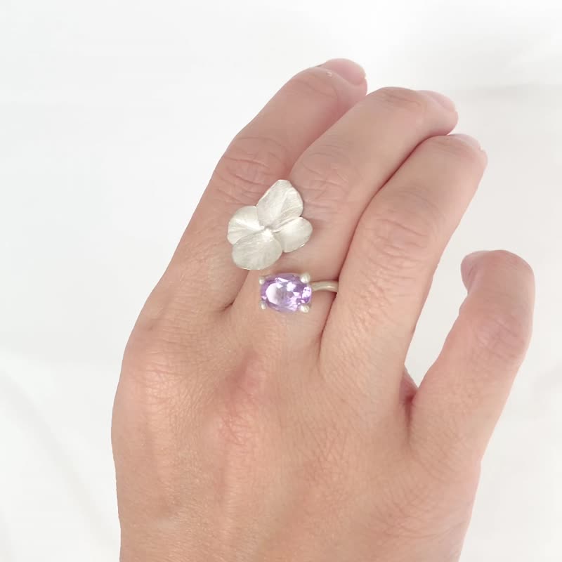 sv925 Hydrangea ring - amethyst - - แหวนทั่วไป - เงินแท้ สีเงิน