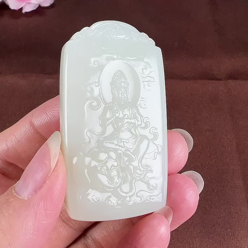秒殺價 天然新疆和田玉羊脂玉普賢菩薩吊墜  玉質細膩溫潤 - 吊飾/掛飾 - 玉石 