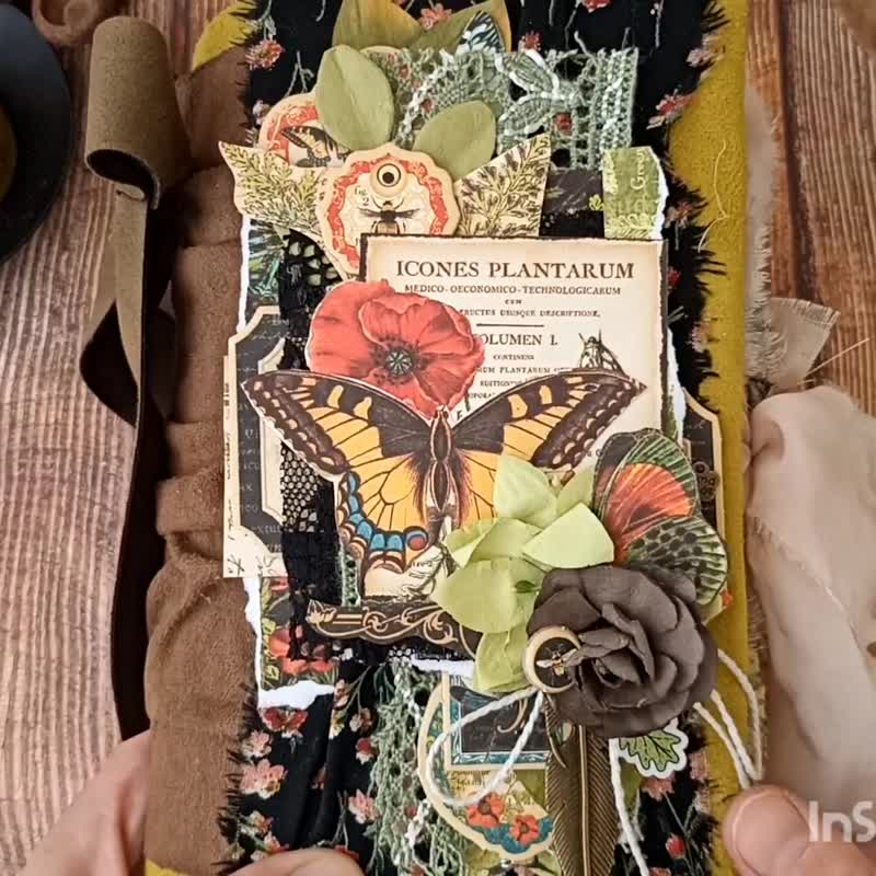 Forest nature notebook handmade Birds butterfly journal botanical for sale - 筆記本/手帳 - 紙 綠色