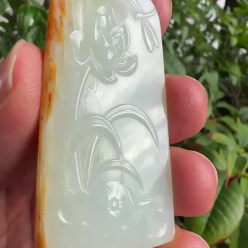 和田玉 羊脂白玉 蓮花玉牌 玉墜 男女款 吊墜 蜻蜓荷花掛件 項鍊 - 頸鏈 - 玉石 白色