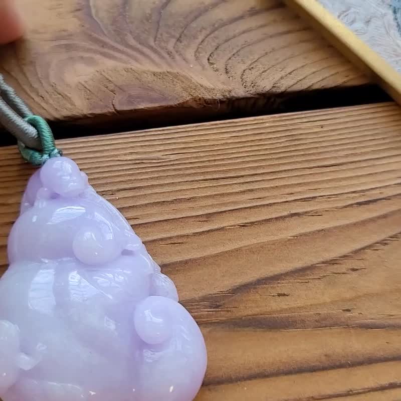 【純翠】天然翡翠 冰濃紫羅蘭肥厚呱呱來財胖如意調整式繩鏈 - 項鍊 - 玉石 紫色