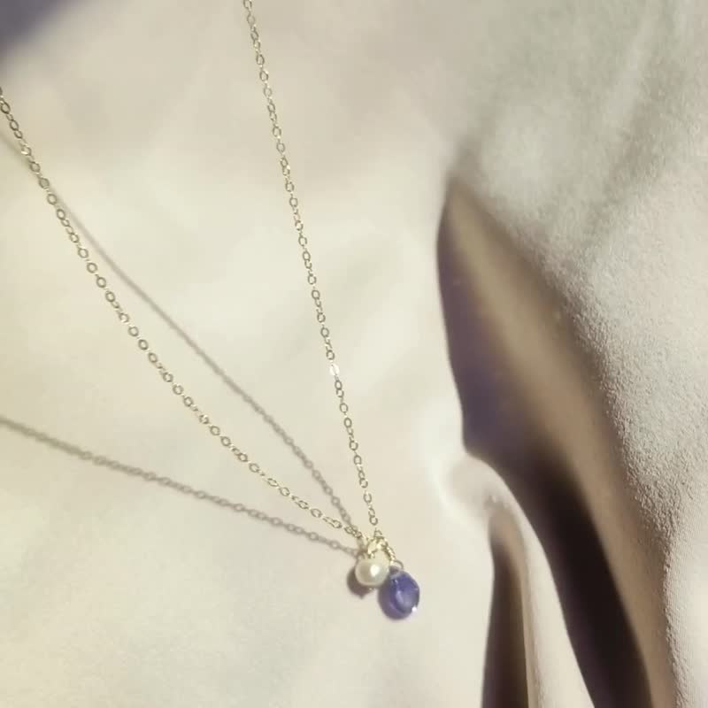 SV925/14KGF Dainty Tanzanite & Pearl Necklace, December June Birthstone - สร้อยคอทรง Collar - คริสตัล สีม่วง