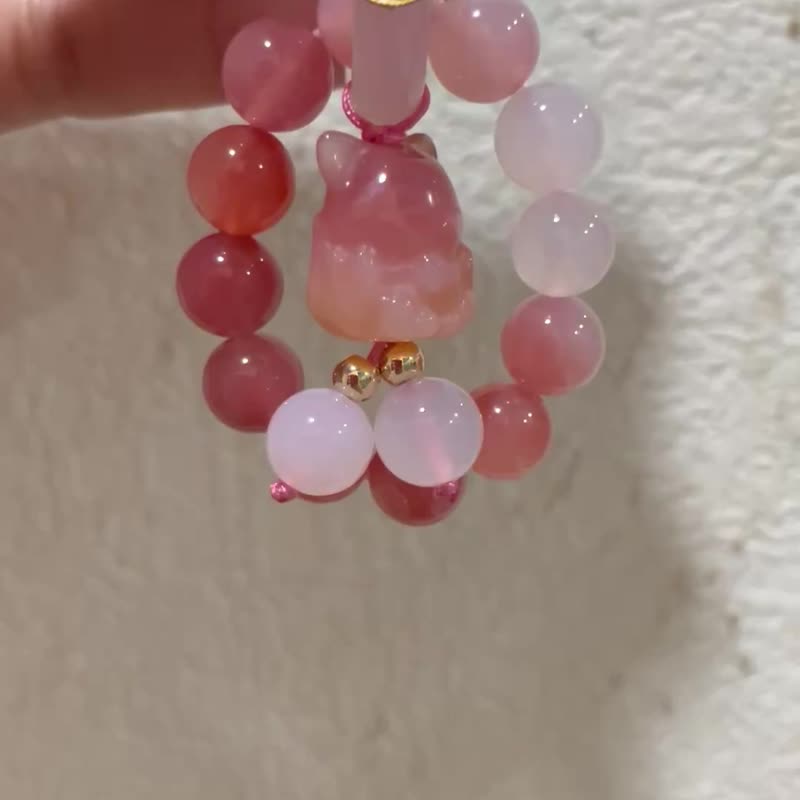 Sweet Glow Fox Spirit Peach Blossom Fox Guardian [Peach Salt-Source Agate Fox Spirit Pendant] One Item, One Photo - Keychains - Crystal Multicolor