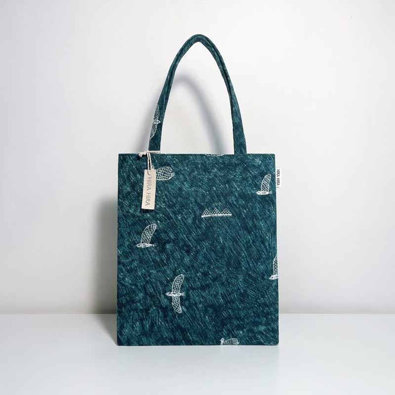 Walking bag/bag/hand-painted mountains and birds/2 colors - Handbags & Totes - Cotton & Hemp 