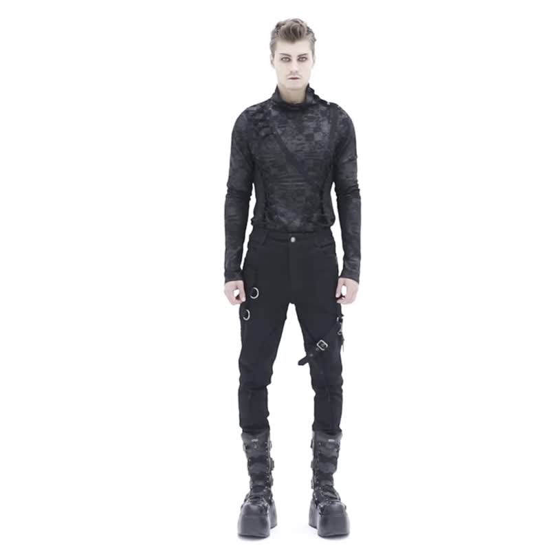 Punk Heroic Knight washed trousers/detachable chain - Men's Pants - Other Materials Black