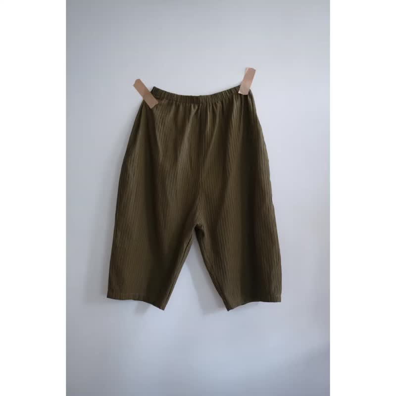 Olive green three-dimensional straight pattern wide pants - Women's Pants - Cotton & Hemp Green