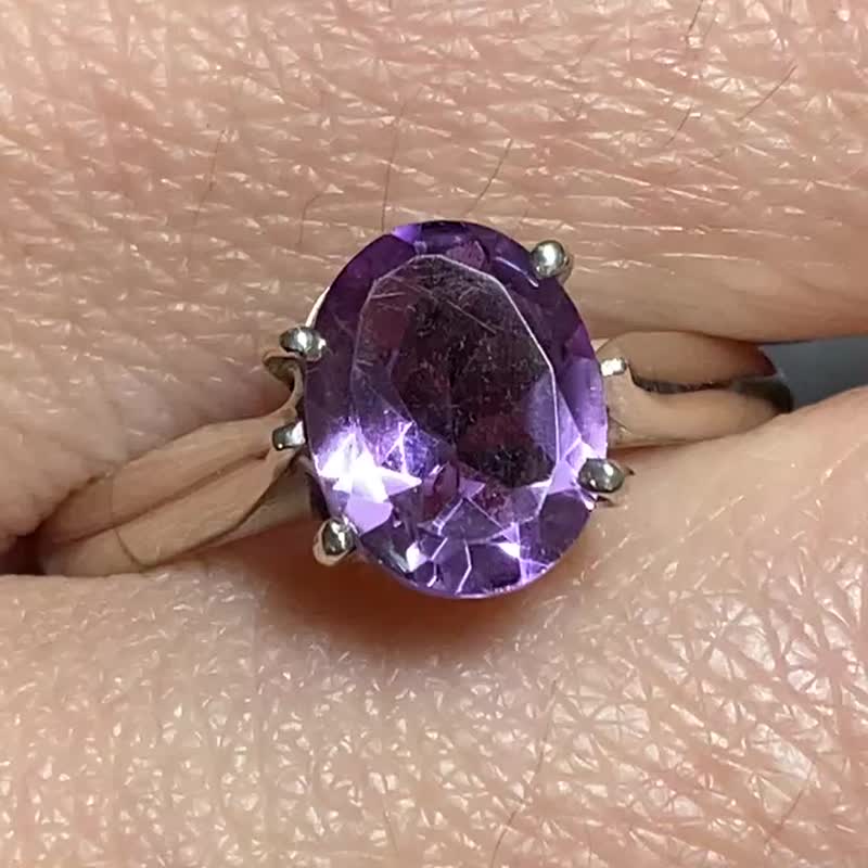 天然 紫水晶 皇冠抓鑲 戒指 尼泊爾 手工製 925純銀 - 戒指 - 水晶 