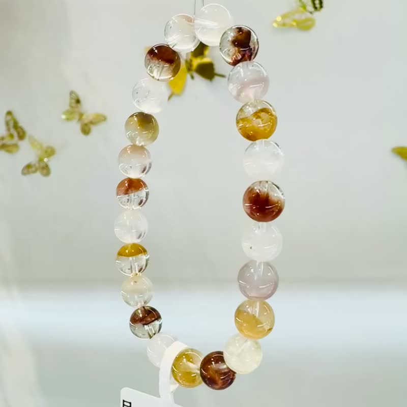 小資本暖色木調玻璃體半盆彩兔毛水晶8mm17.04g消除自身負能量 - 手鍊/手環 - 水晶 多色