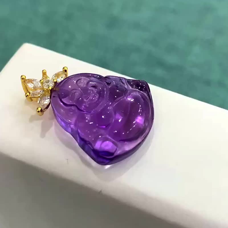 純天然巴西紫水晶大肚佛吊墜 鎖骨鏈 紫水晶招財闢邪 - 吊飾/掛飾 - 水晶 