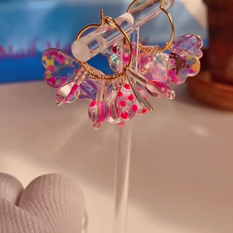 Valentine's Day Heart Bronze Flower Earrings - Earrings & Clip-ons - Resin Multicolor