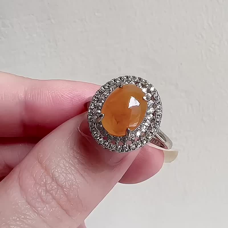 Light Jewelry | Jade Jade Ring | Natural Grade A | Egg Face 925 Silver| Adjustable Ring Girth - แหวนทั่วไป - หยก สีส้ม