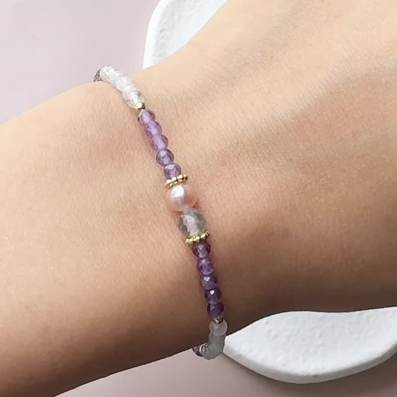 Development of wisdom and good karma purple pearl labradorite amethyst Stone crystal bracelet bracelet - สร้อยข้อมือ - คริสตัล สีม่วง