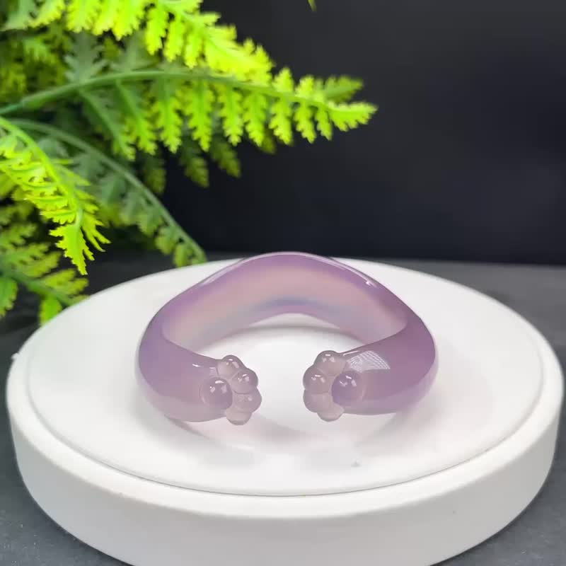 優質 馬達加斯加紫瑪瑙開口手鐲 58MM 高冰透起剛 手雕貓爪皇冠款 - 手鍊/手環 - 半寶石 紫色