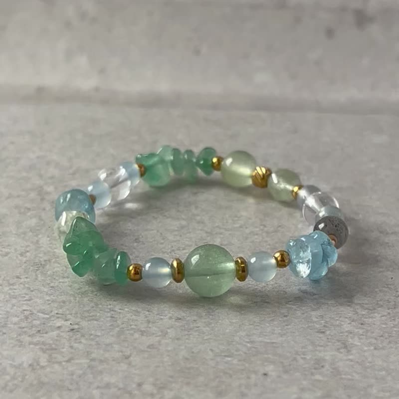 Green Stone Prehnite Stone Labradorite Aventurine White Crystal Titanium Steel Natural Crystal Bracelet - Bracelets - Crystal 