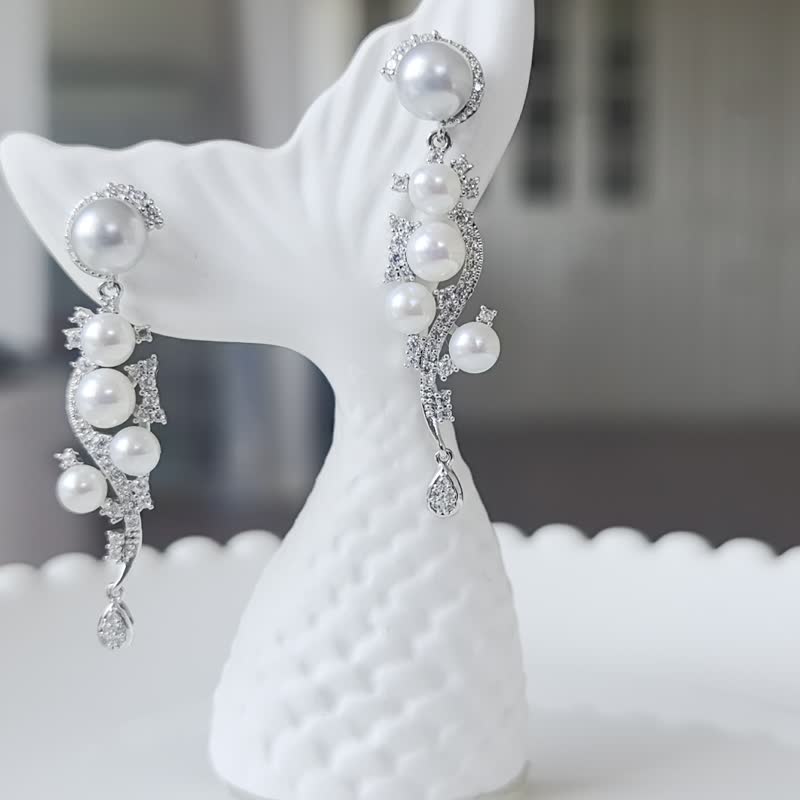 Akoya natural seawater pearls real Linen S925 Silver heavy earrings - ต่างหู - ไข่มุก ขาว