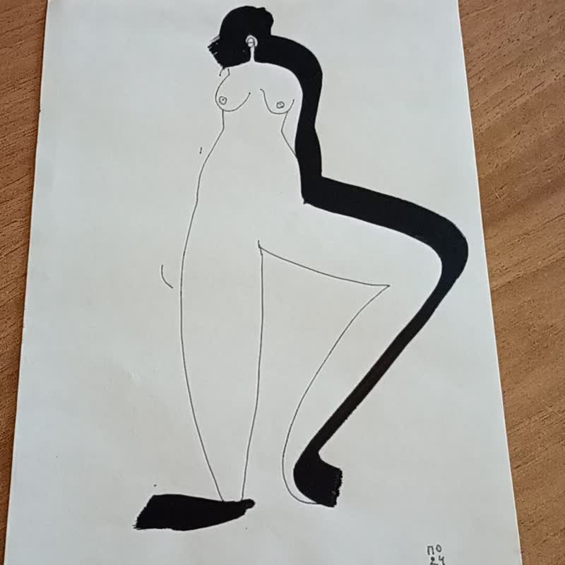 A nude. Acrylic drawing, expressionism, nice gift for him, stripped, undressed - โปสเตอร์ - กระดาษ ขาว