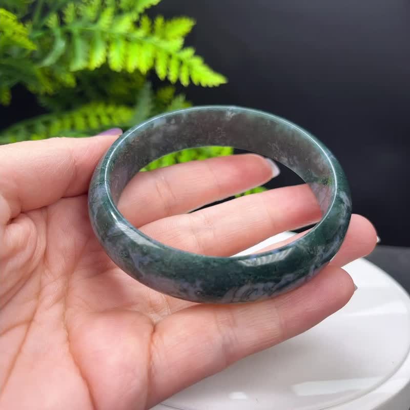 水草瑪瑙手镯 62MM 冰潤滿草飄花苔藓玉髓手環 清新怡人 靈氣滿滿 - 手鍊/手環 - 半寶石 綠色