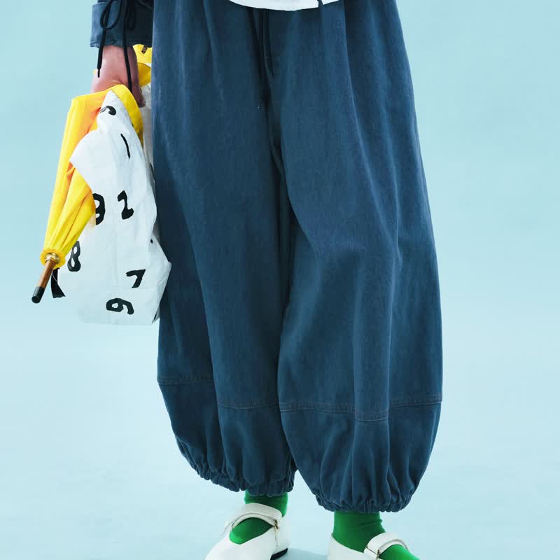 牛仔藍水洗燈籠褲 / 褲子 - 女長褲 - 棉．麻 藍色