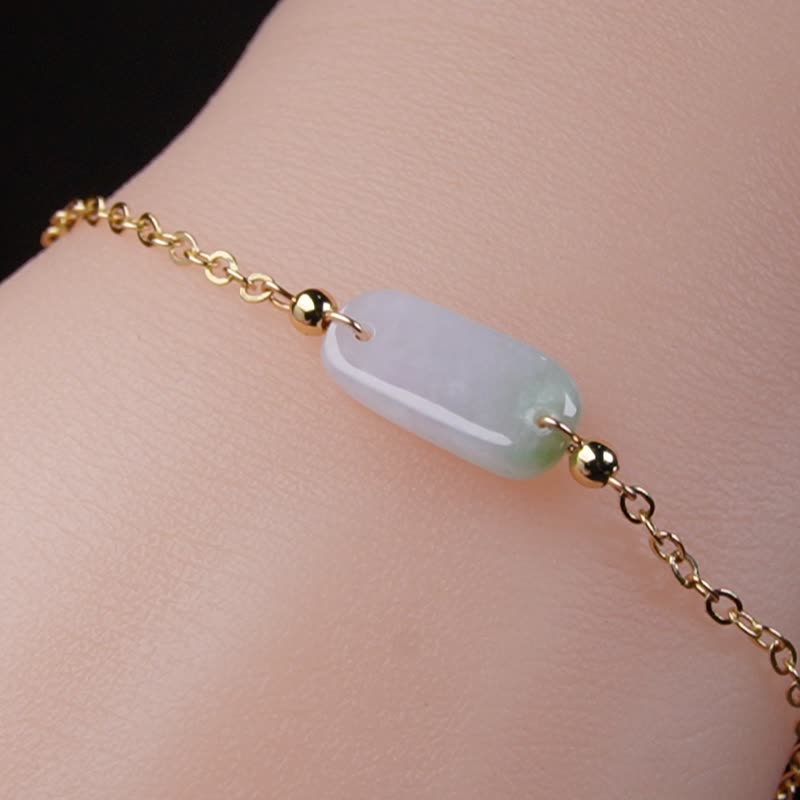 冰種飄綠翡翠隨形手鍊 14K包金 | 天然緬甸玉A貨翡翠 | 送禮 - 手鍊/手環 - 玉石 多色