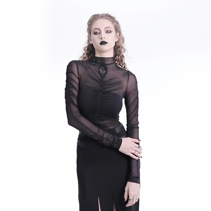 Pagan ghost skull smocked mesh top - Women's Tops - Other Materials Black