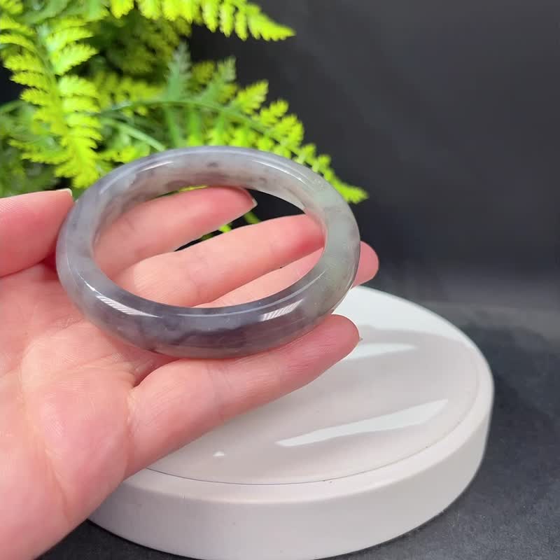 和田玉手鐲59MM 老料漸變煙紫玉手環 附證書 油潤細膩 厚實飽滿 - 手鍊/手環 - 玉石 