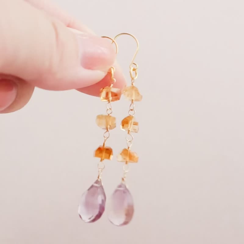 Ametrine Citrine Pierced Clip-On Pierced Earrings Charms - ต่างหู - หิน สีม่วง