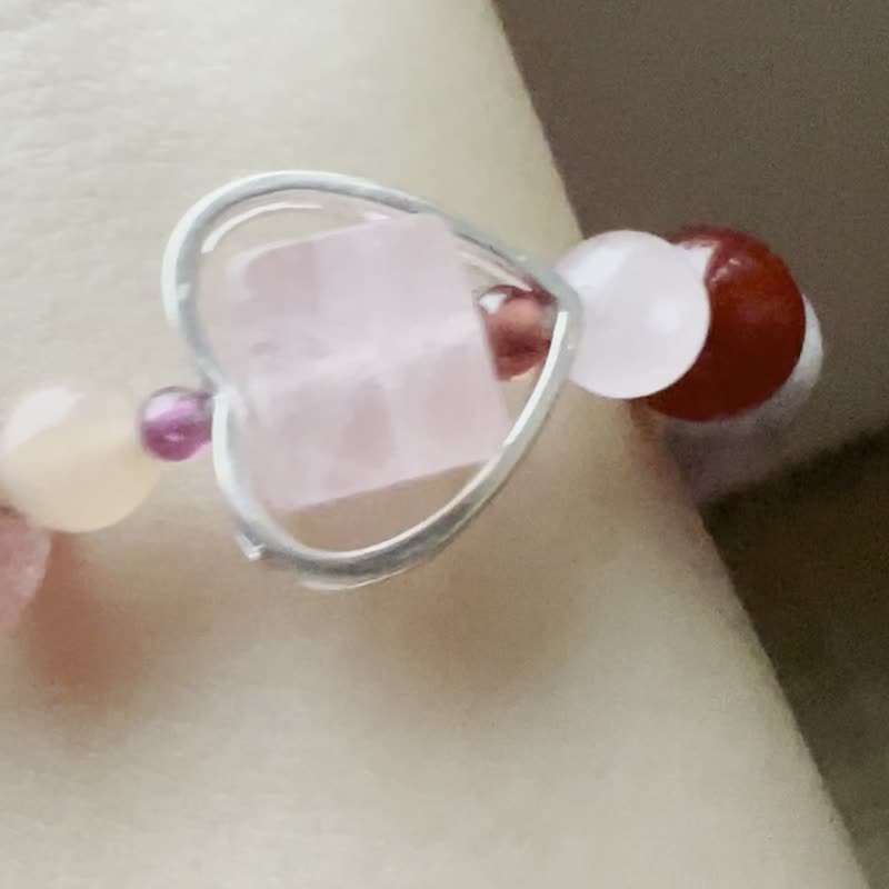 Peach Blossom Crystal Jewelry||Love||Heart Chakra Bracelet Rose Quartz/Strawberry Quartz/Purple Teeth Black/Tourmaline/925 - สร้อยข้อมือ - คริสตัล สึชมพู