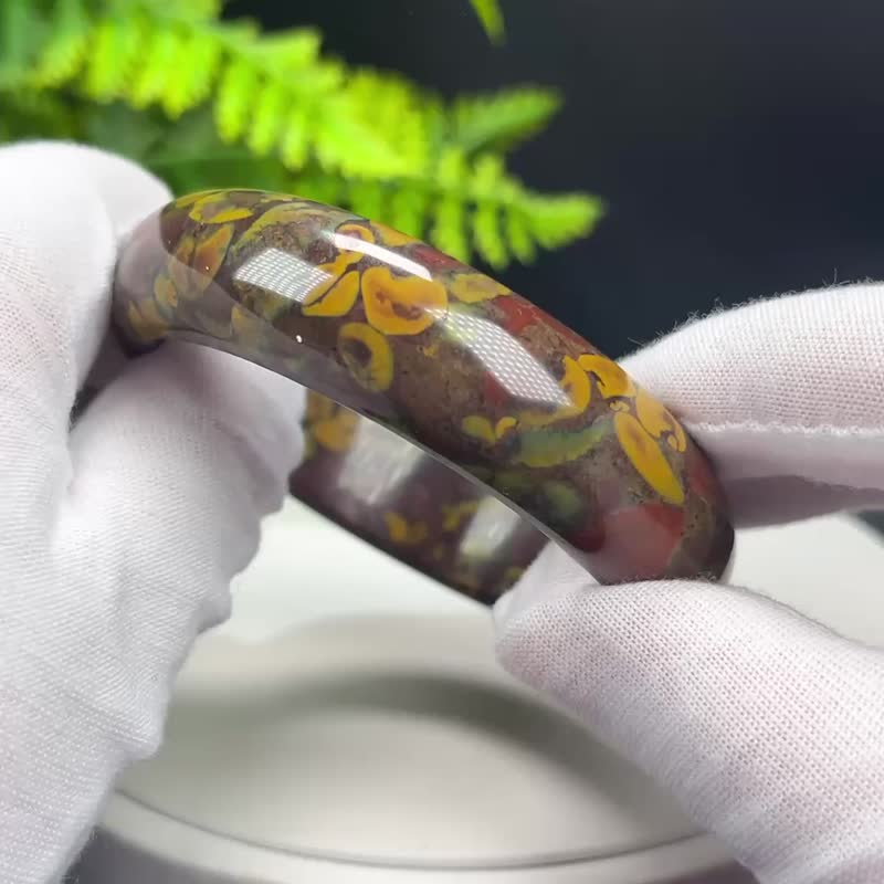 精品 碳酸鹽質玉手鐲 59MM 高瓷異象油畫風 玉手環 平衡穩定安撫 - 手鍊/手環 - 玉石 