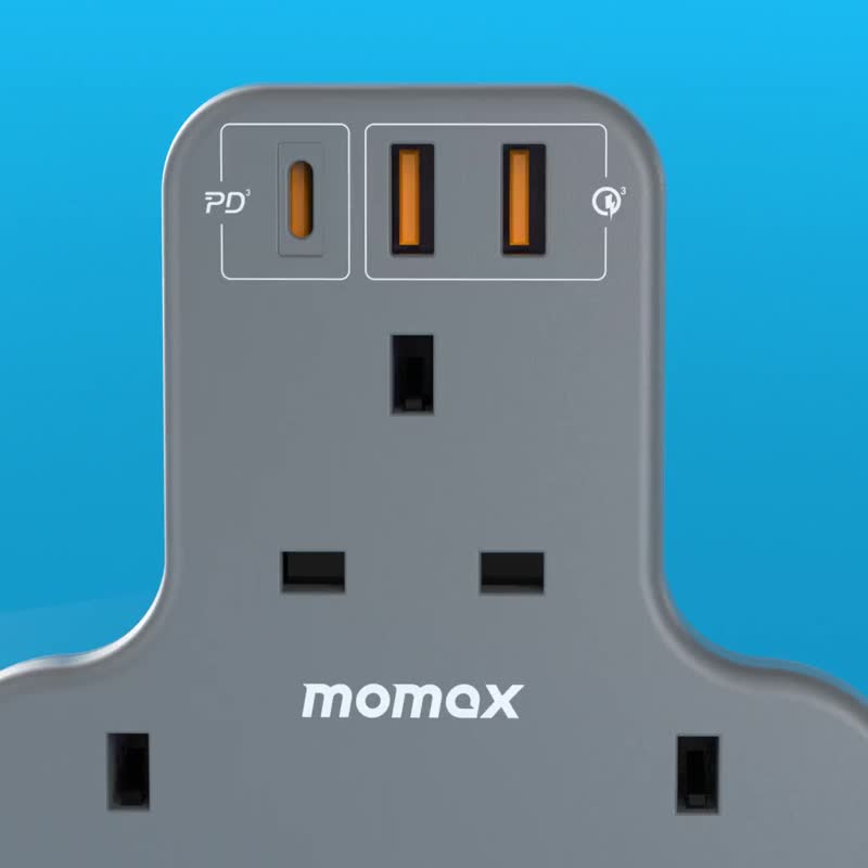 Momax ONEPLUG 3-Outlet T-shaped Extension Socket With USB US6 - แกดเจ็ต - พลาสติก ขาว