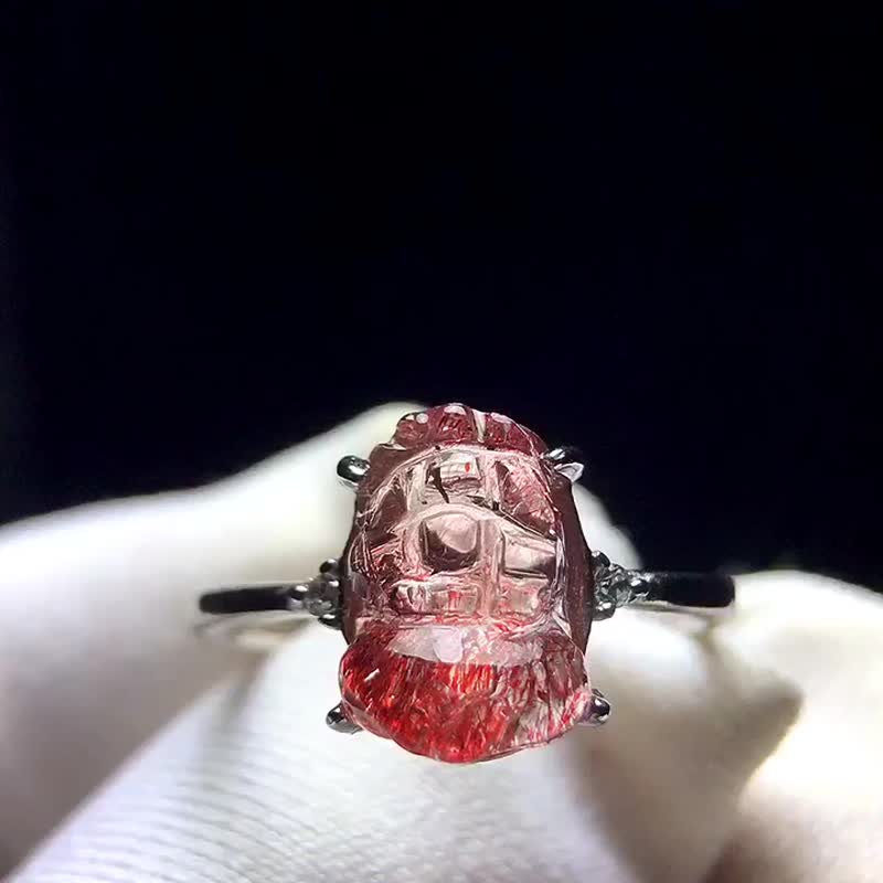 極品天然草莓晶貔貅戒指  千萬億年大自然形成不可再生資源 - 手鍊/手環 - 水晶 