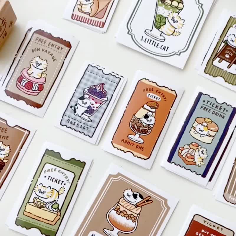 Meow Meal Tavern Retro Ticket Square Sticker Pack 36pcs - สติกเกอร์ - กระดาษ หลากหลายสี