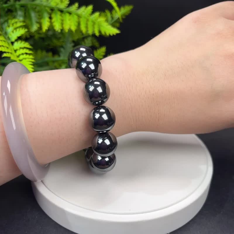 Terahertz stone bracelet 15.5mm titanium hertz wave polycrystalline silicon energy Stone fashionable and healthy to help sleep and resist fatigue - สร้อยข้อมือ - เครื่องประดับพลอย 