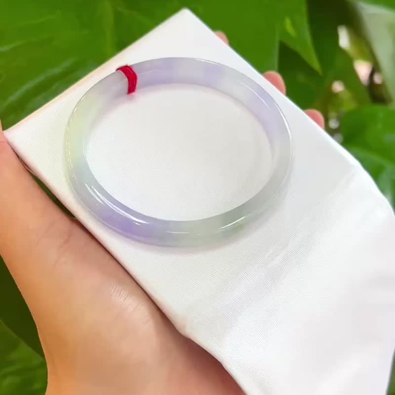 冰種 天然翡翠 緬甸 A玉 玉鐲 • 冰種木那春帶彩貴妃鐲 - 手鍊/手環 - 玉石 紫色