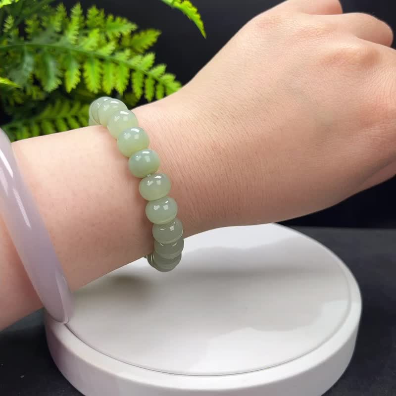 Fine natural Hetian jade clear water green abacus beads bracelet retro old material warm jade bracelet 11mm for women with certificate - สร้อยข้อมือ - หยก สีเขียว