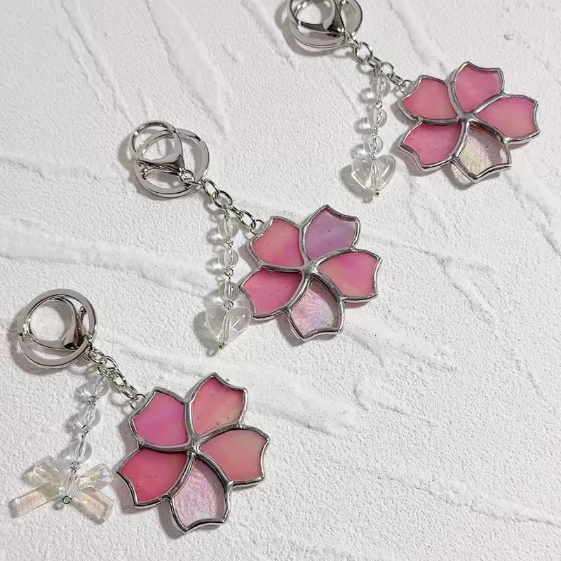 Cherry blossoms Key Ring, Stained glass Keychains, Bag decor, Birthday Gifts - 鑰匙圈/鑰匙包 - 玻璃 綠色