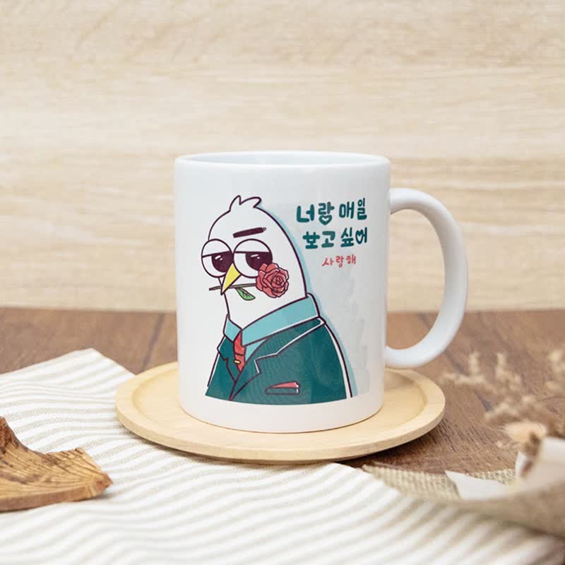 Sarang Hegu White Pigeon Illustration Mug - แก้ว - เครื่องลายคราม ขาว