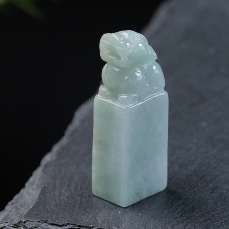 【招財神獸】淡綠翡翠貔貅玉印章 | 天然緬甸玉翡翠A貨 | 送禮 - 印章/印台 - 玉石 綠色