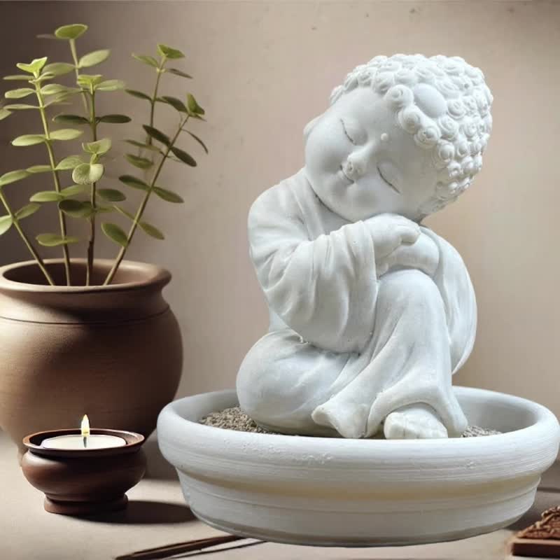 Mindful Buddha statue Jhoshil w/small dish set home decor and diffuser - น้ำหอม - วัสดุอื่นๆ ขาว