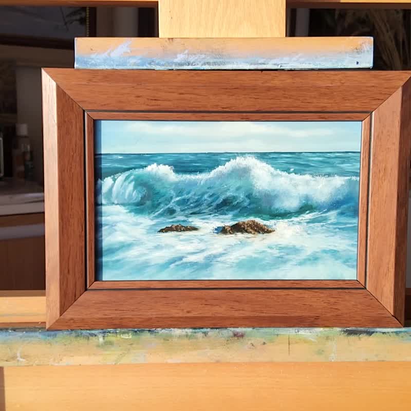 Ocean Painting Seascape Original Art Hawaii Original Artwork Sunset Beach Scene - 插畫/繪畫/寫字 - 其他金屬 