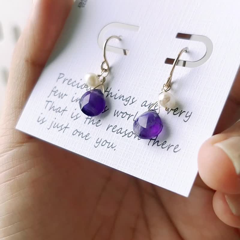 AAA Amethyst Pearl Earrings (Clip on), February June Birthstone, SV925/ 14KGF - Earrings & Clip-ons - Crystal Purple