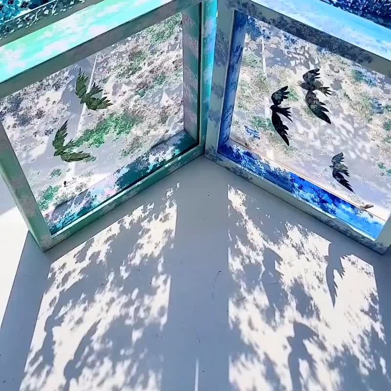 【１点のみ/空色散歩/ミントブルー】　透明アート　影絵　インテリア　雲　鳥　オブジェ　夏 - 海報/掛畫/掛布 - 壓克力 藍色