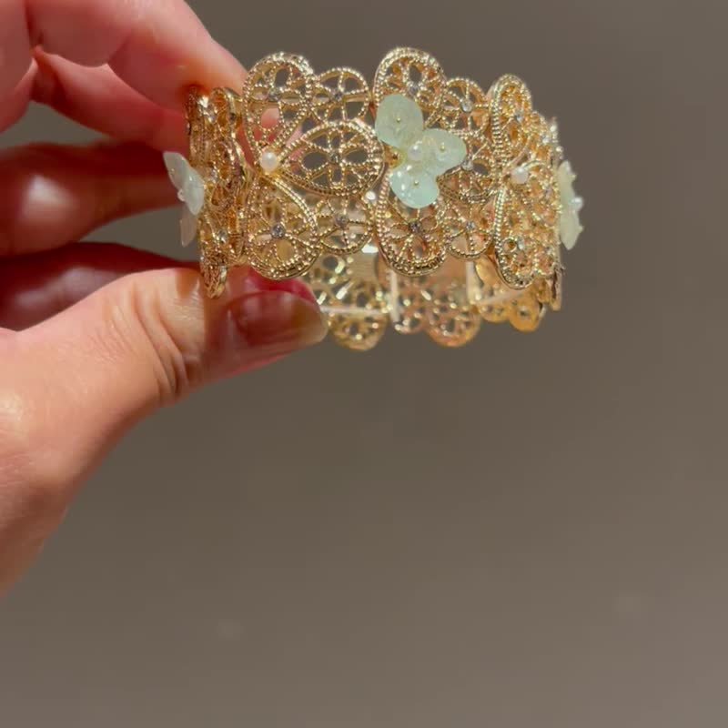 Hydrangea 14K Bracelet - สร้อยข้อมือ - โลหะ สีเขียว