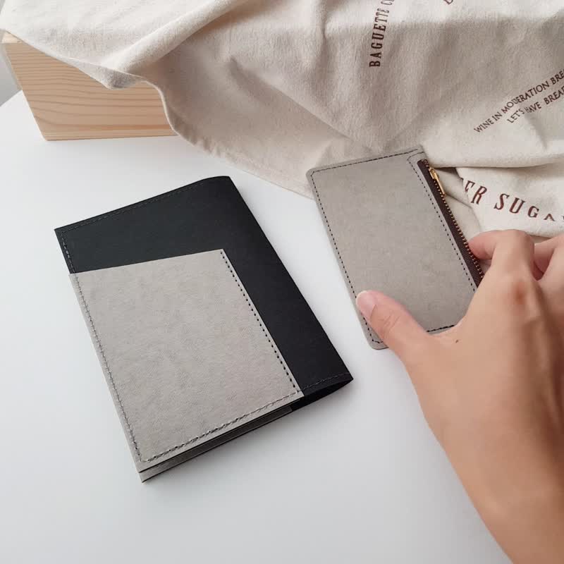 Black x gray washed kraft paper passport holder with coin clip - Passport Holders & Cases - Paper Black