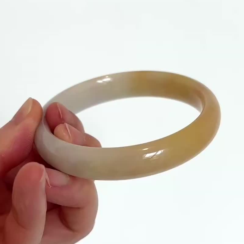 天然翡翠 緬甸 A玉 玉鐲 • 鵝蛋黃翡翠福鐲 - 手鍊/手環 - 石頭 黃色