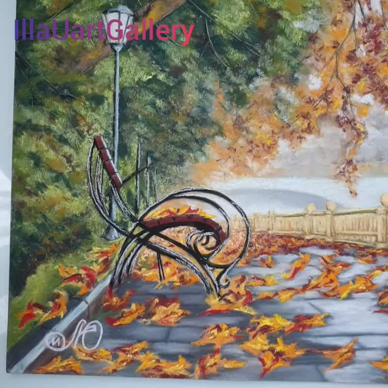 Fall Painting City Original Art Landscape Wall Art Autumn Soft Pastel Painting - 海報/掛畫/掛布 - 其他材質 多色
