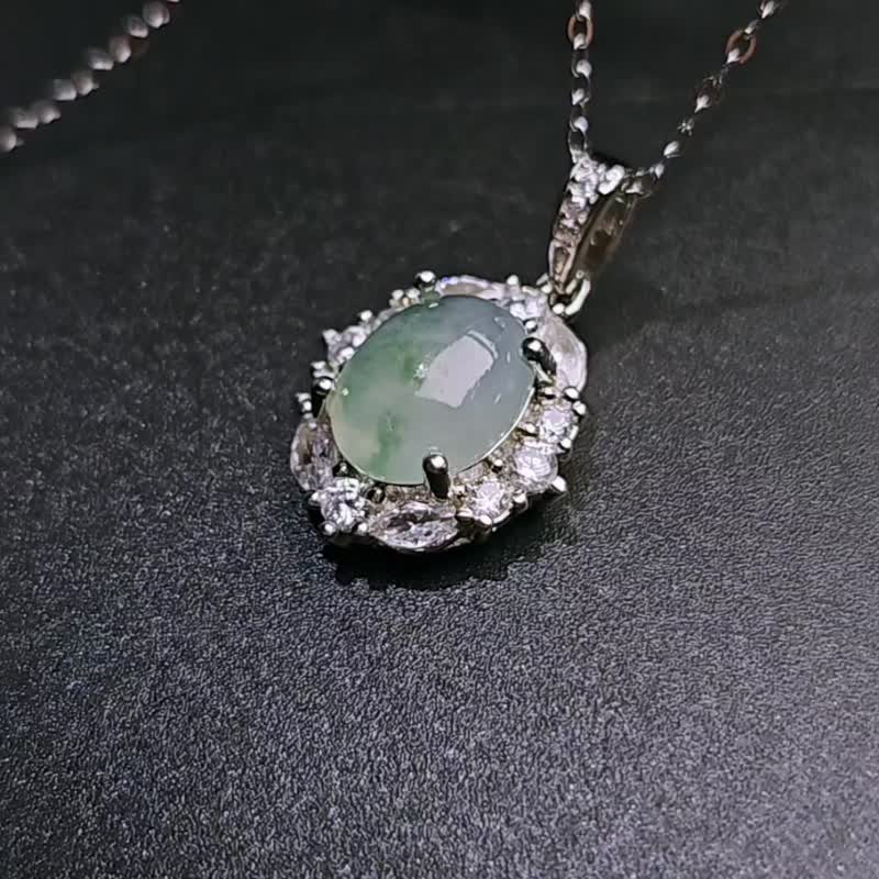 招財|仙氣高冰晴飄花放光蛋面|緬甸A貨翡翠純銀日系宮廷風吊墜 - 項鍊 - 玉石 