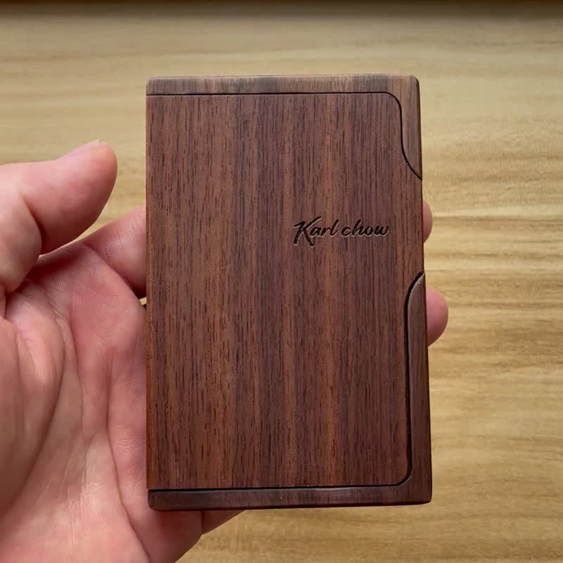 Free customized solid wood business card holder wooden business card box flip cover log business card holder - ที่ตั้งบัตร - ไม้ 